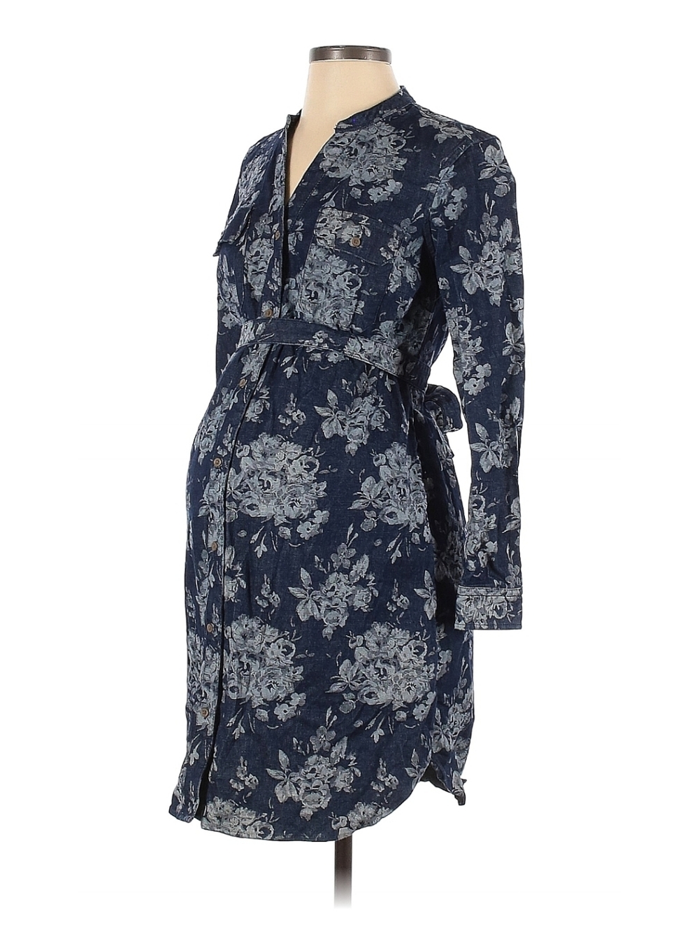 Gorgeous Denim Floral Maternity Shirt Dress